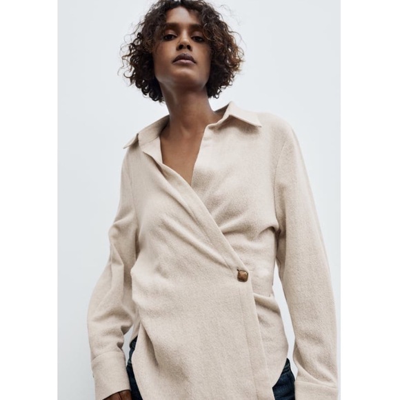 Zara Double Breasted Button Shirt Cream - Picture 2 of 8